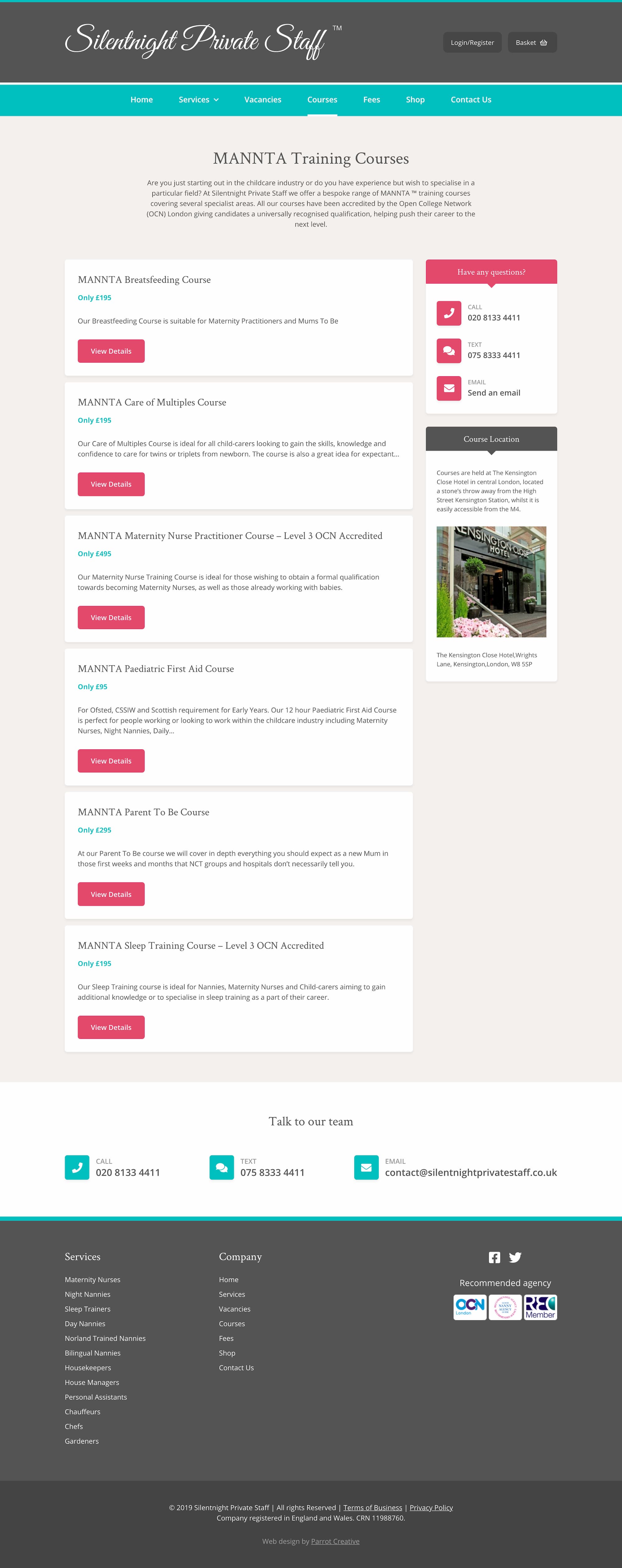 Private staff website course page design