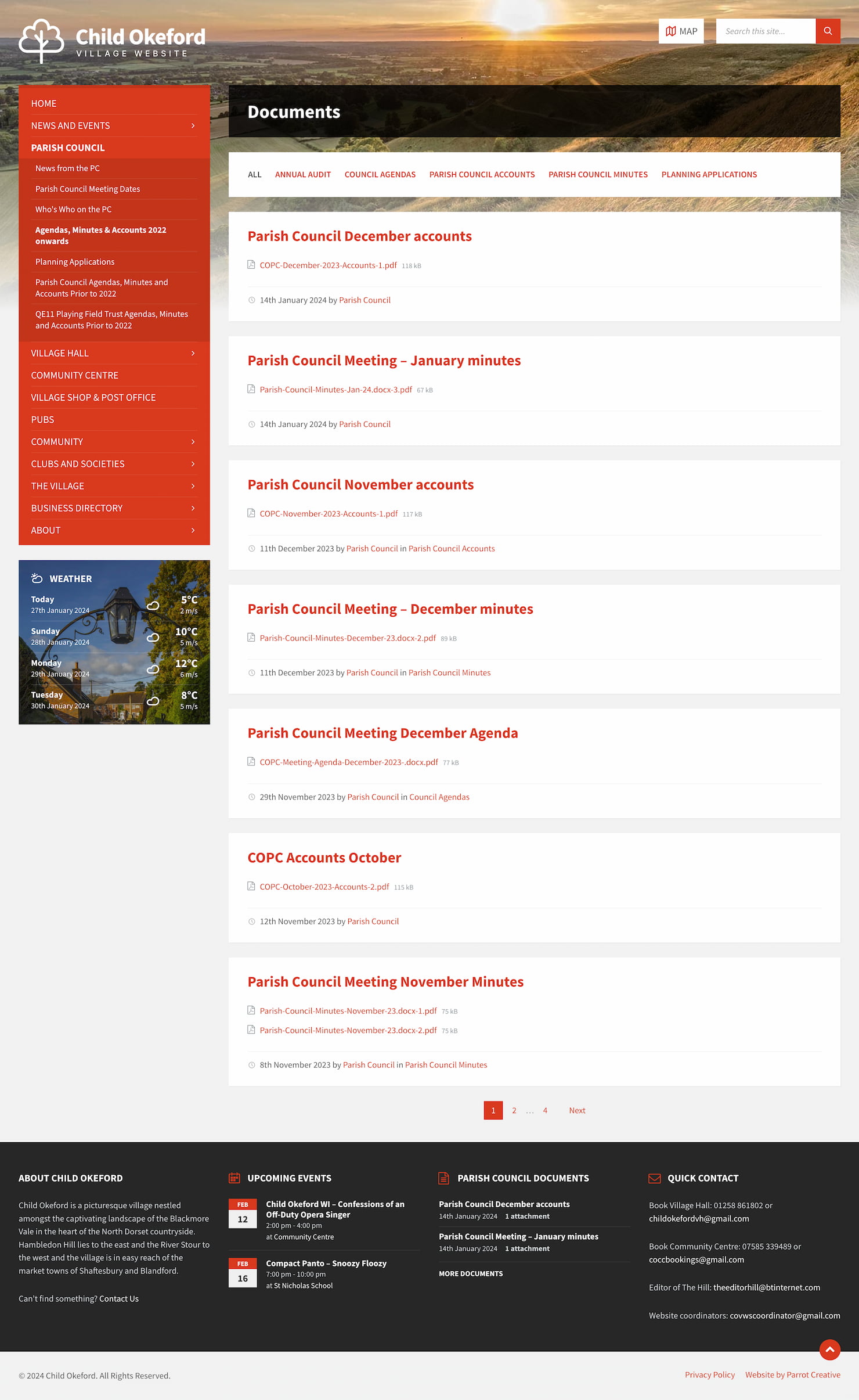 Village and Parish Council website design documents page