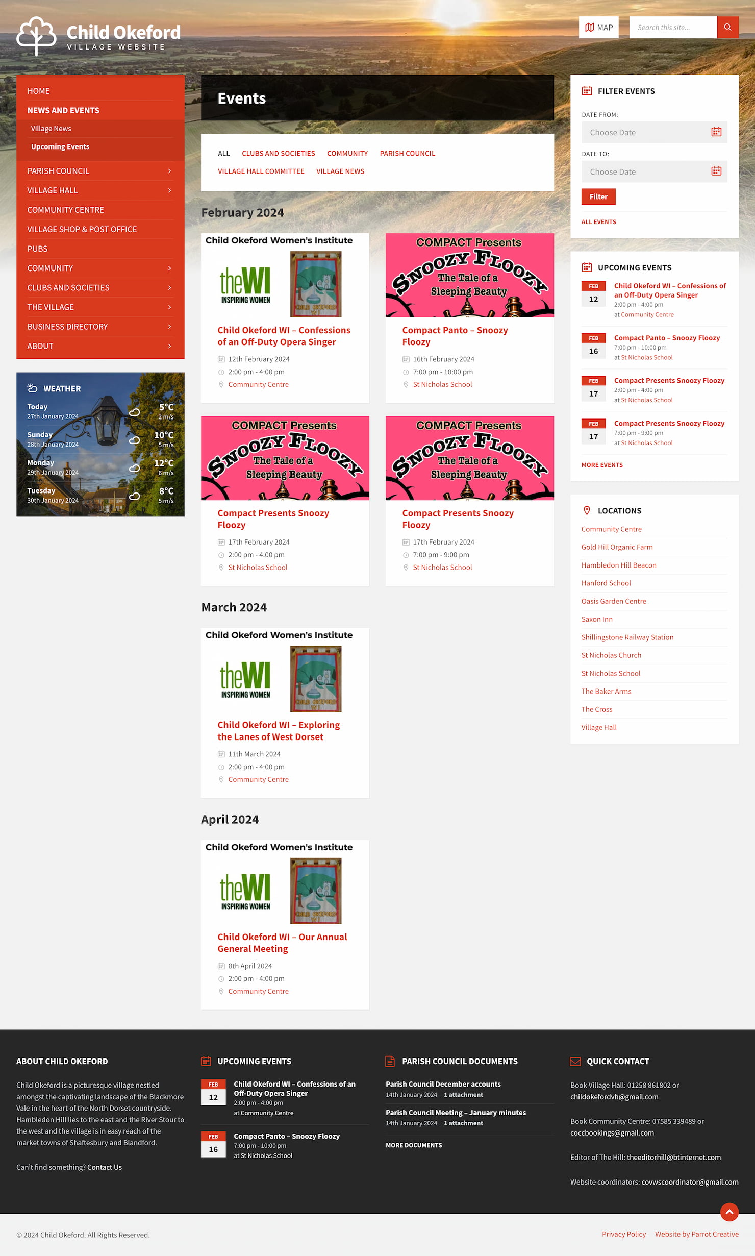 Village and Parish Council website design events page