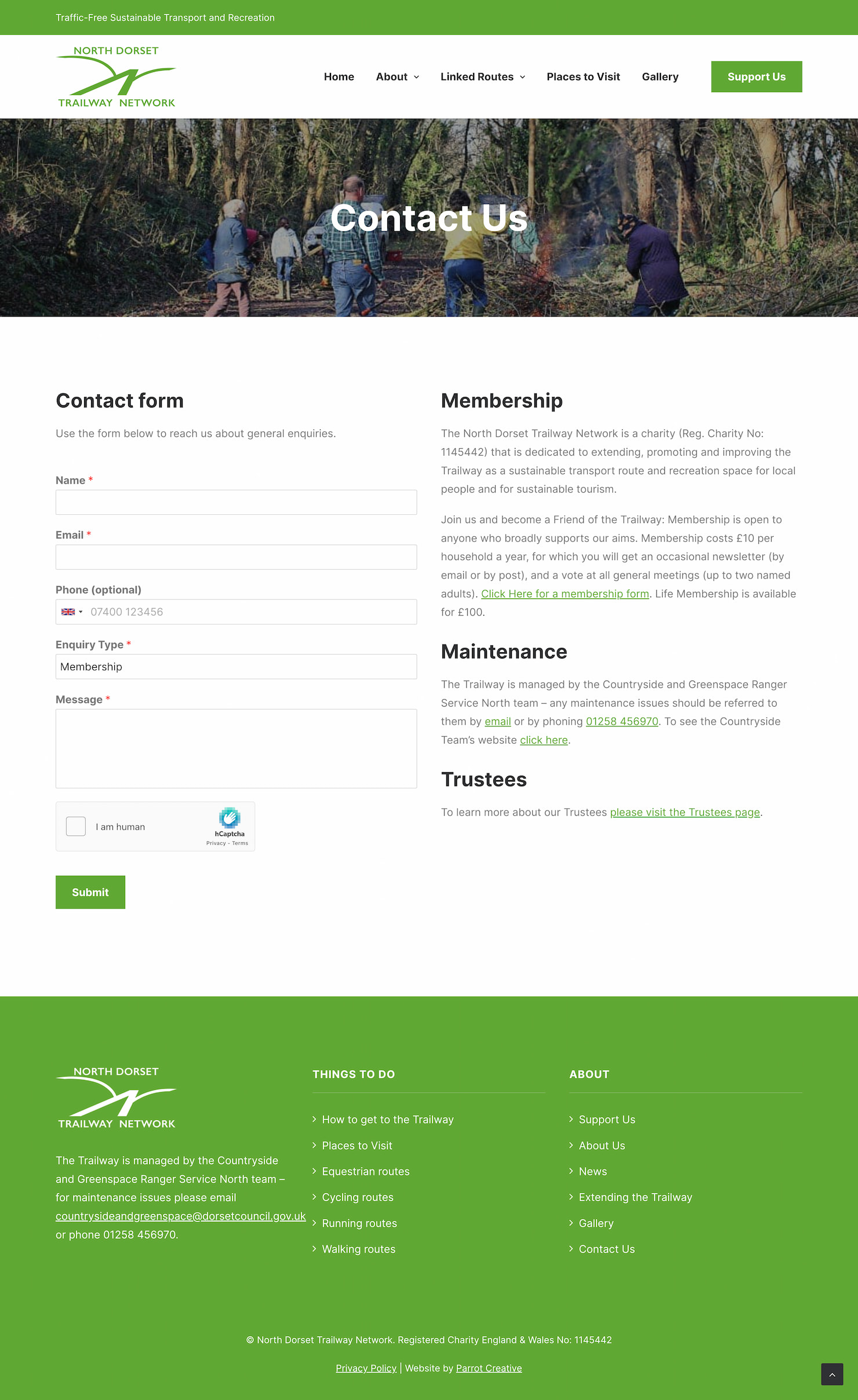 Contact page design of an environmental charity website