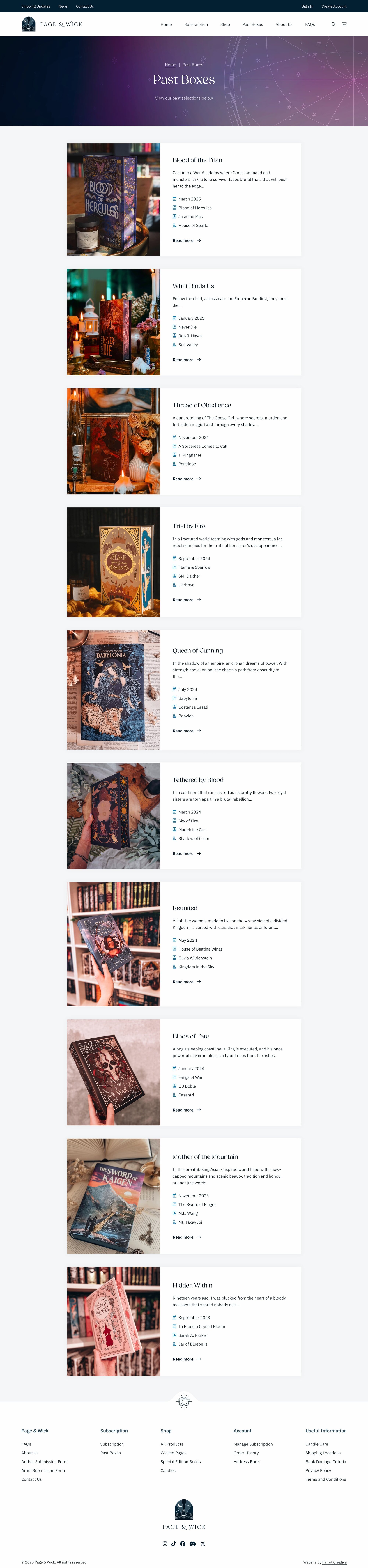 Past subscription boxes page design